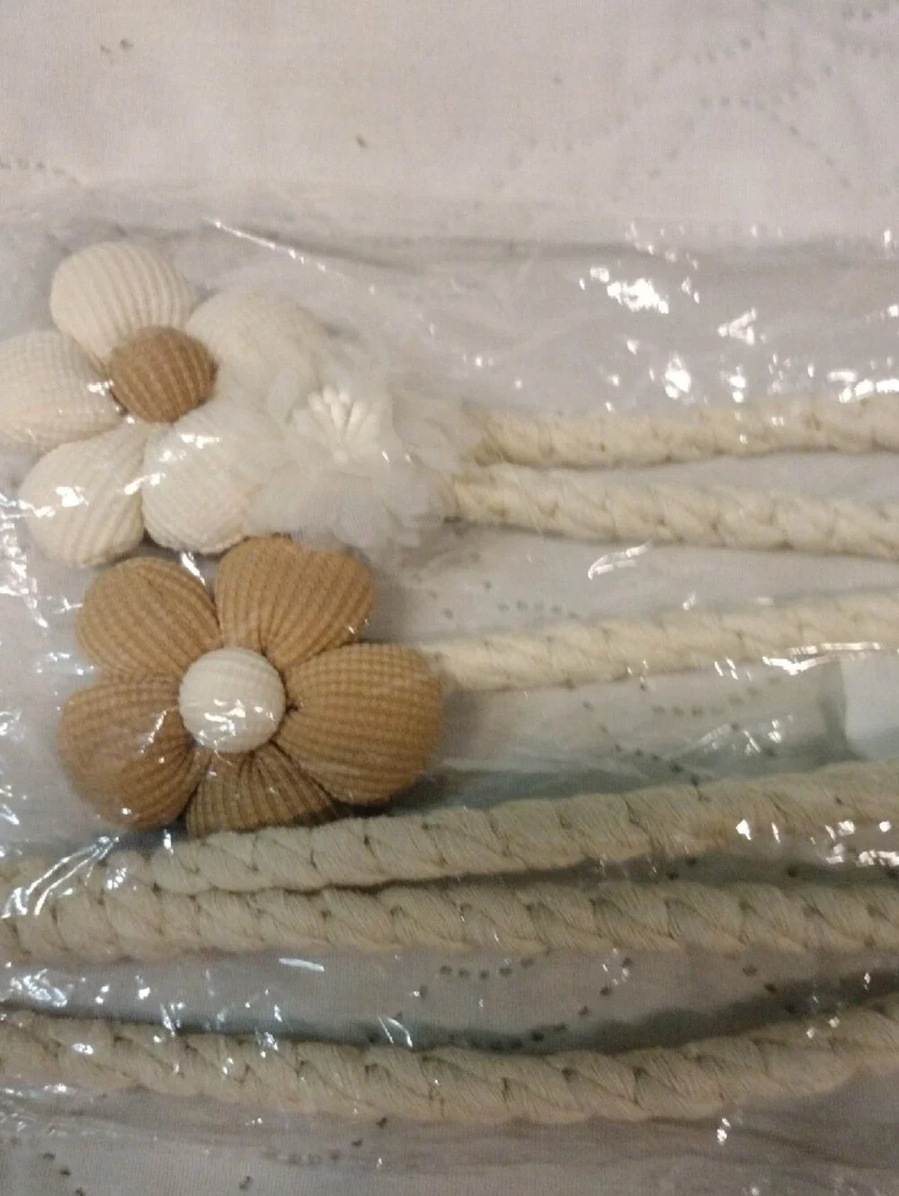 Neutral Flower Curtain Tiebacks - Cream and Tan